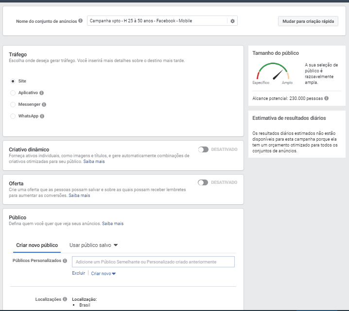 Facebook - Conjunto de anúncios